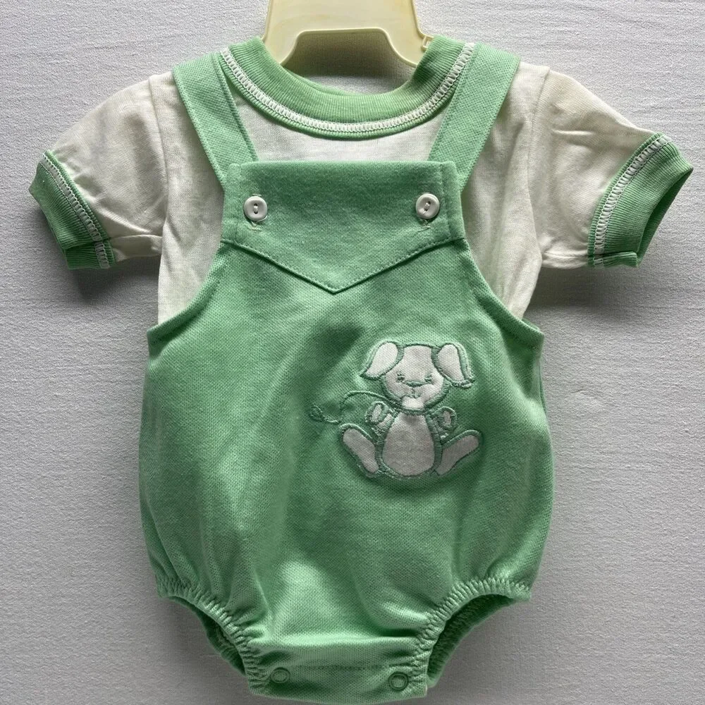 VTG Carter's Baby Summer Bubble Romper Light Green Unisex 6 Mths Dog Applique